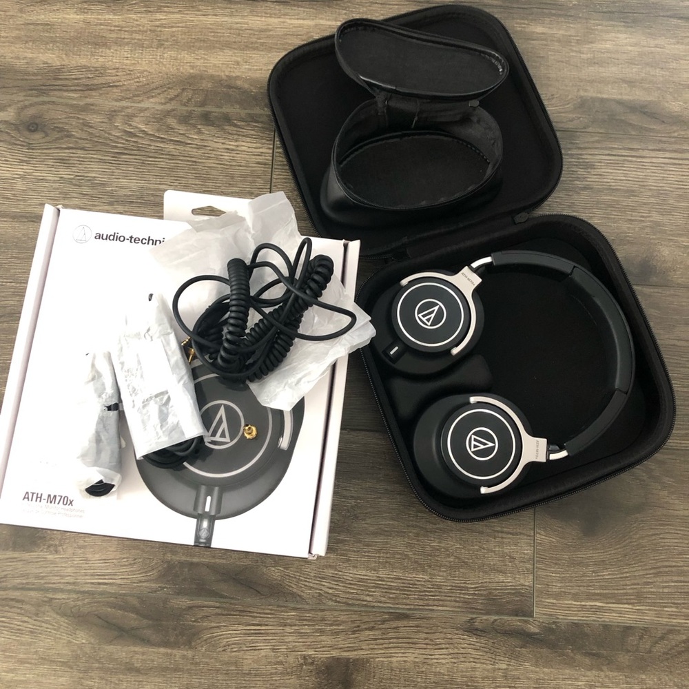 Audio Technica M70x Black and Silver Foldable Over-Ear Headphones with Case